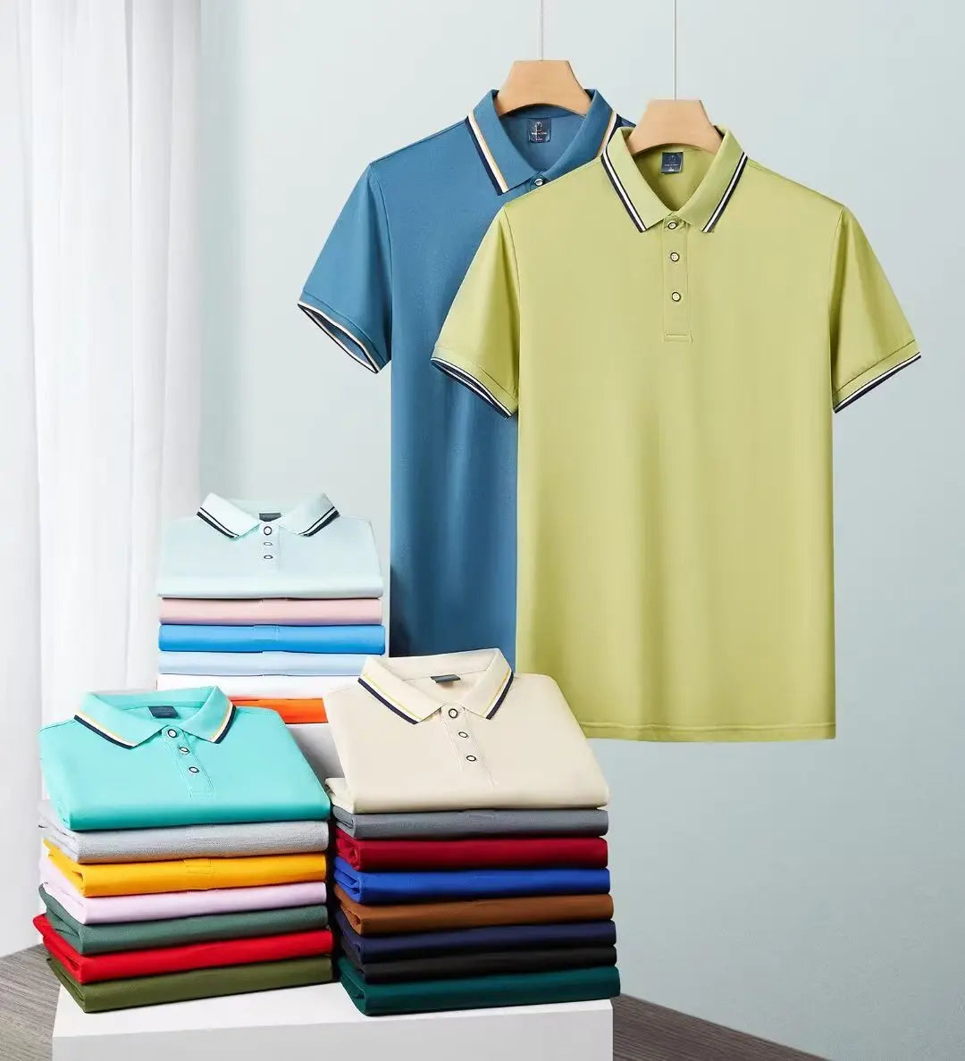 Classic Men Short Sleeve Polo Shirt 100% Mercerized Cotton Breathable Summer Golf Business Casual Athletic Tops