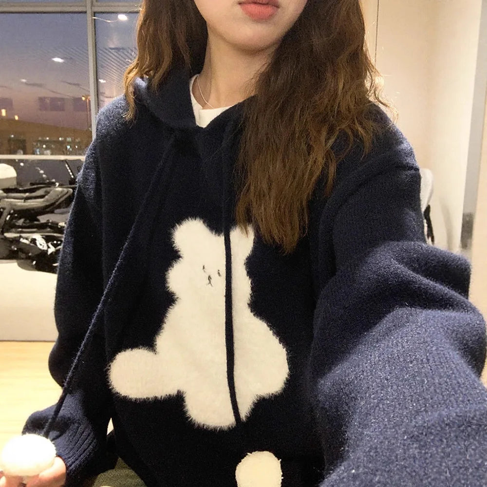 Cartoon Hooded Long Sleeve Sweater 2025 Autumn New Design Loose Top for Women