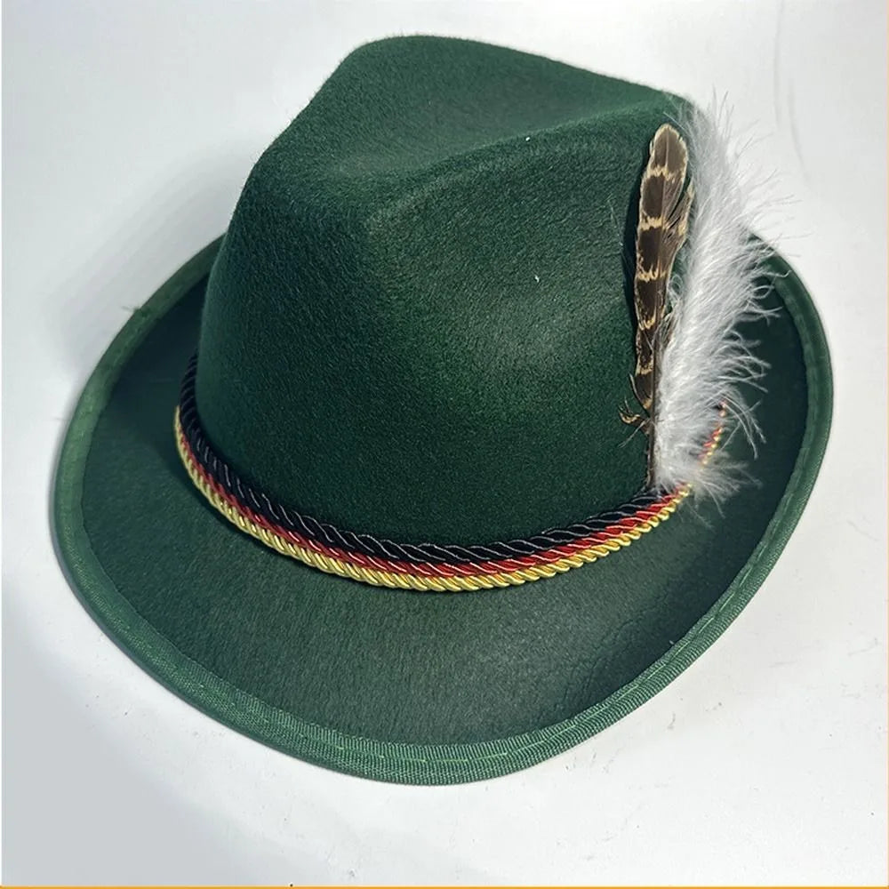 New Fashion Feather Decors Hat Western ornament Oktoberfest Hat Bavarian Swiss Costume Cosplay Cap Men Women Party Photo Props