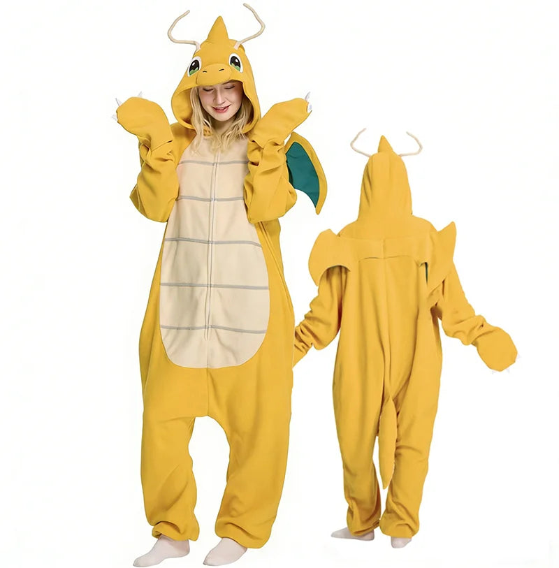 Women Onesies Dragnit Kigurumi Animal Pajamas Soft Fleece Yellow Dragon Cosplay Costume Halloween Christmas Party Outfit