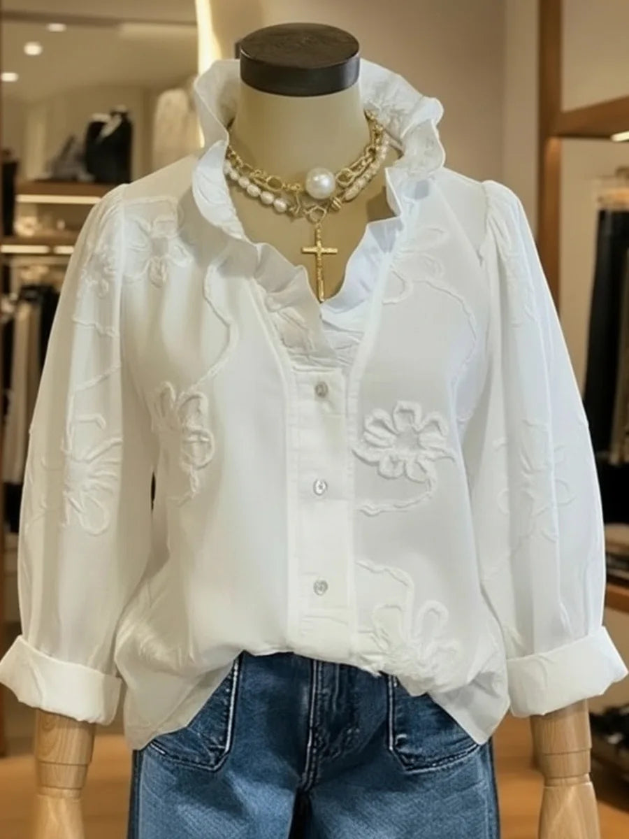 New Women Shirt Tops Button Up White Autumn Fashion V Neck Long Sleeve Casual Shirts Womens Clothing women's blouses and shirts