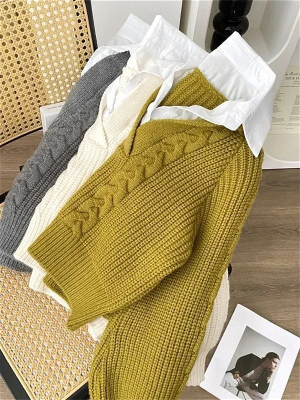 2025 Fashion New Casual Fall Winter Fake Two-piece Knitted Top for Women Autumn and Winter Long Sleeves Sweater for Women Tops