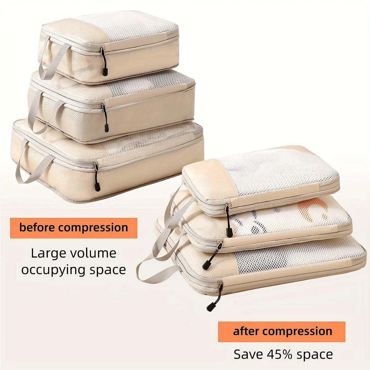 3-piece travel compression packing cube, travel bag luggage organizer travel essentials carry-on luggage compression cube