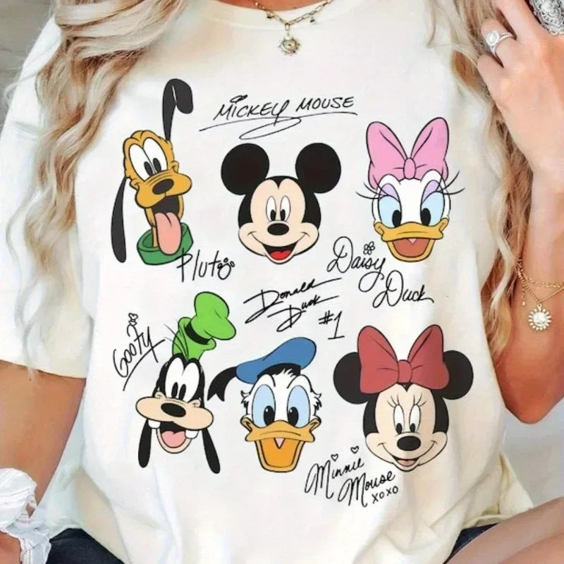 2026 Summer New  T-shirt Casual Loose Short Sleeved Printed with Mickey Duck Donald Duck Men Women Families Children