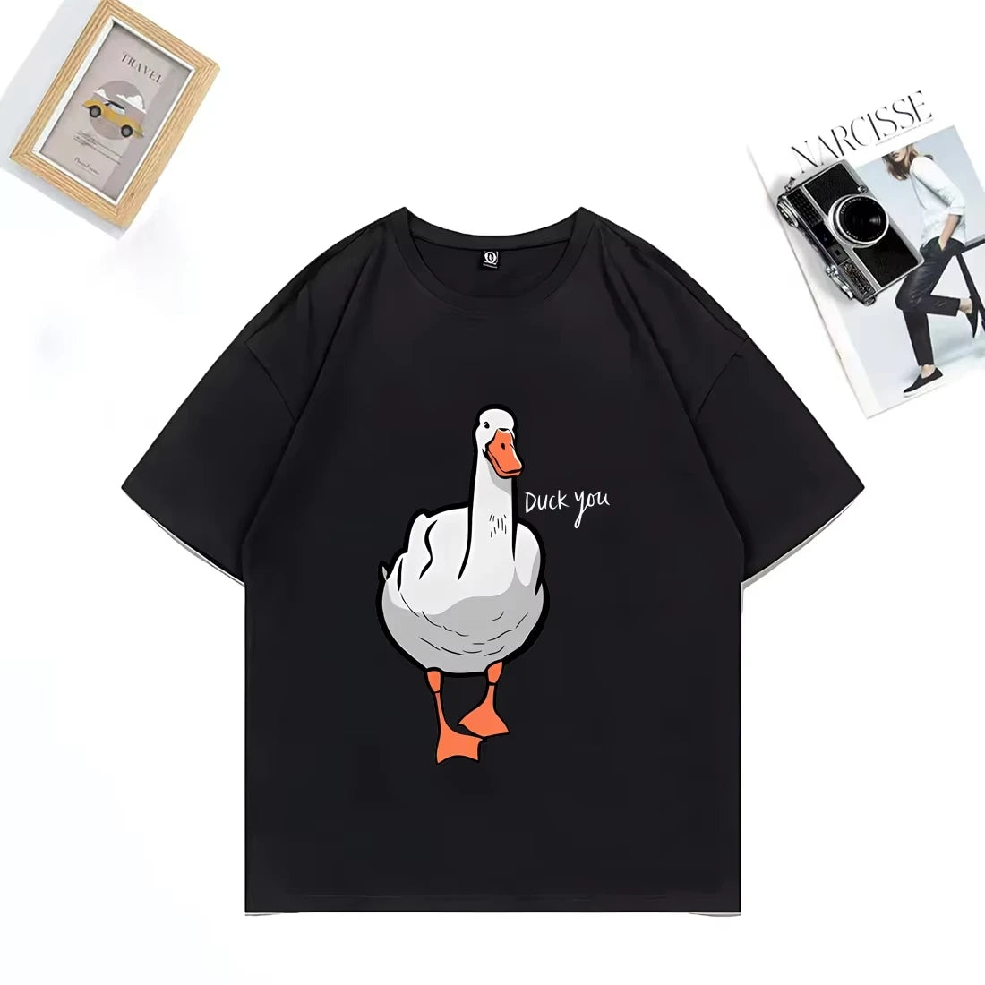 Children's Fun Duck You Pattern Printed 100% Cotton Short-sleeved T-shirt Hip-hop Streetwear Top Parent Child Wear  Cotton Top