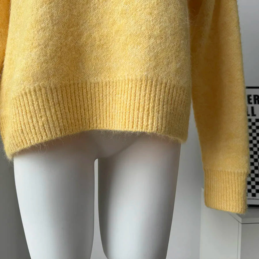 Hirsionsan Basic O Neck Basic Sleeve Sweater Women 2025 Oversized Short Knitted Wool Pullover Female Casual Thick Warm Soft Tops