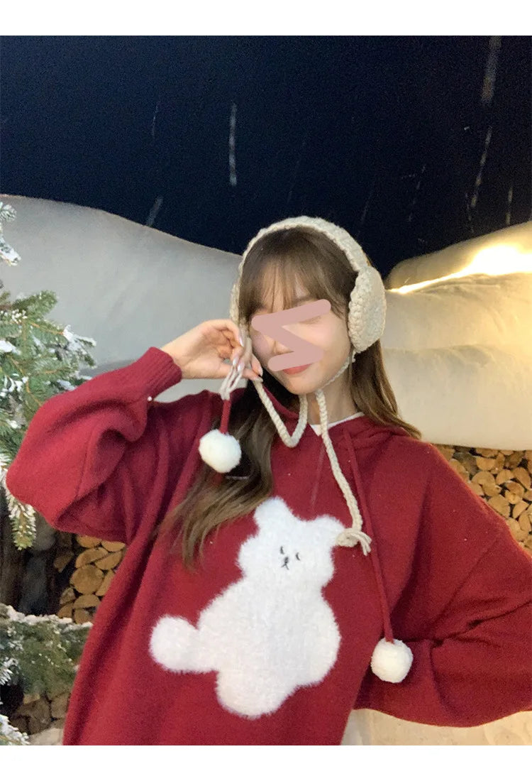 Cartoon Hooded Long Sleeve Sweater 2025 Autumn New Design Loose Top for Women