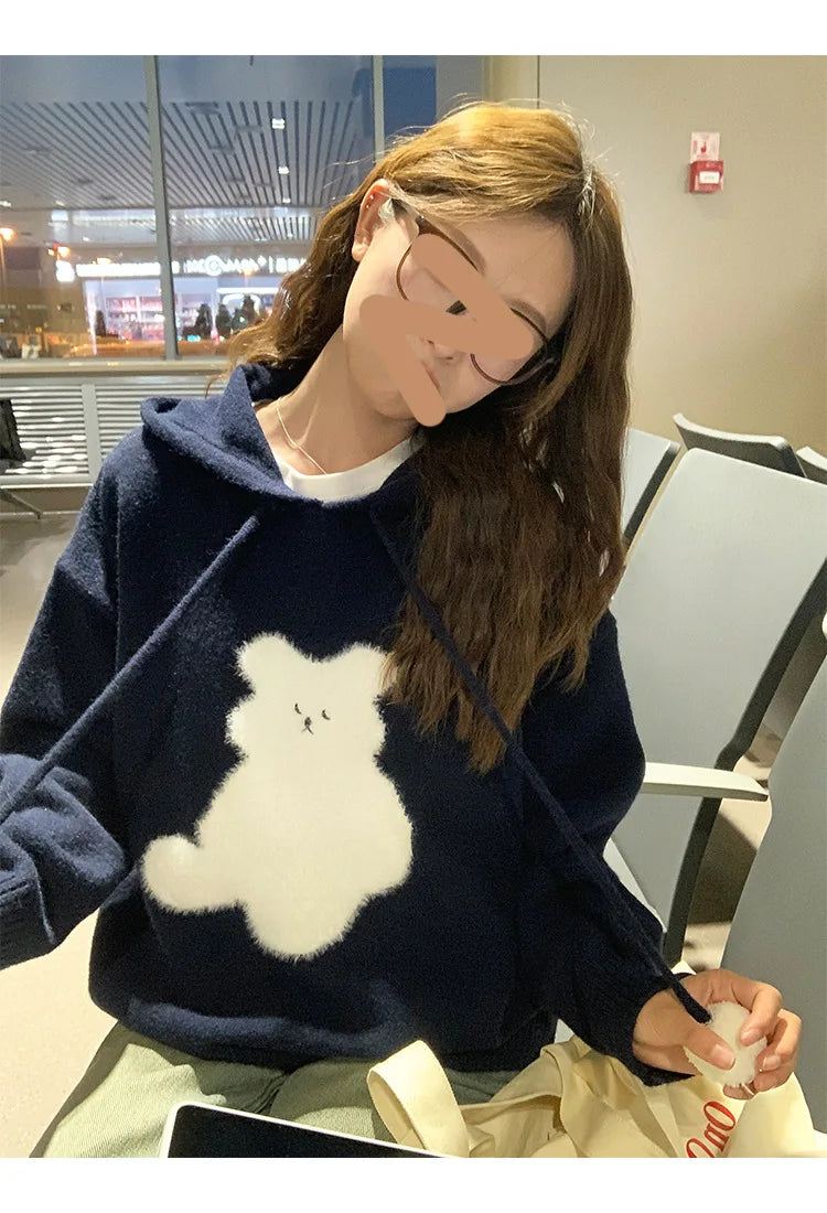 Cartoon Hooded Long Sleeve Sweater 2025 Autumn New Design Loose Top for Women