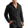 Men's Casual Shirt Long Sleeve Solid Color Cotton Linen Lightweight Breatahble Fashion Hooded Vacation Loose Fit Button Tops