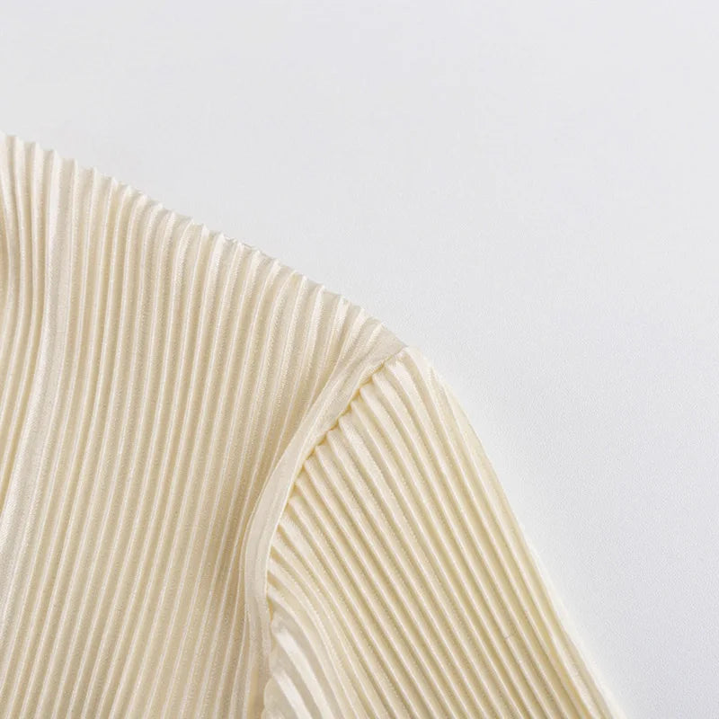 2025 Women Pleated Plain Shirts Spring Fall Chic Long Flare Sleeve V- Neck Tie Up Cardigans Tops for Casual Party Street