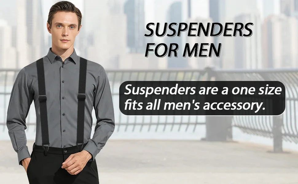 Heavy Duty Suspenders for Men Work Biker Outdoor 3.8cm Wide X-Back with 4 Snap Hook Adjustable Elastic Trouser Braces Strap Belt