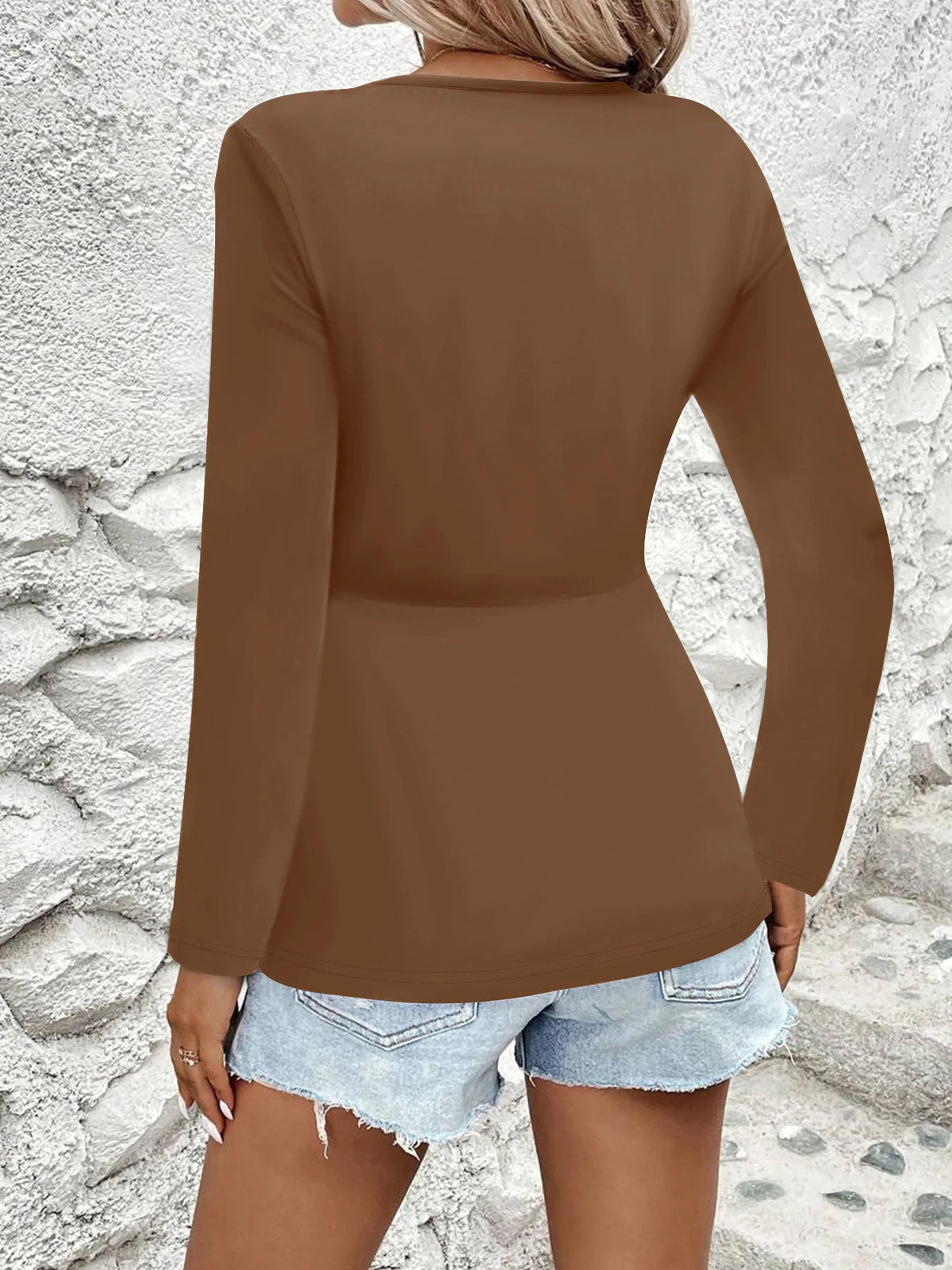 2025 New Women'S Long Sleeve T Shirts Fall Casual Tops Trendy Kink Solid Colors Blouses Autumn Pullover Clothes Camiseta Mujer