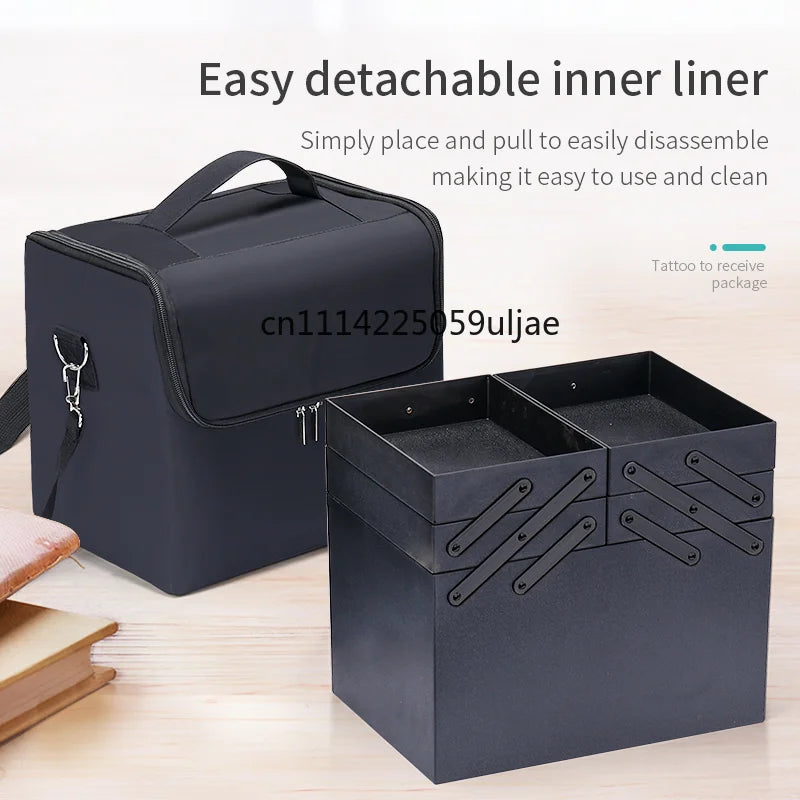 Large Makeup Carrying Train Case for Women, Travel Bag Storage Box,4 Tier Professional Nail Organizer Case with Adjustable
