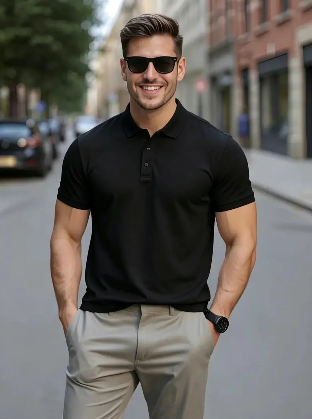 Men's Summer High-End Golf Short-Sleeved Polo Shirt with Collar,Solid Color,Breathable,Office Casual,High-Quality Men's Clothing