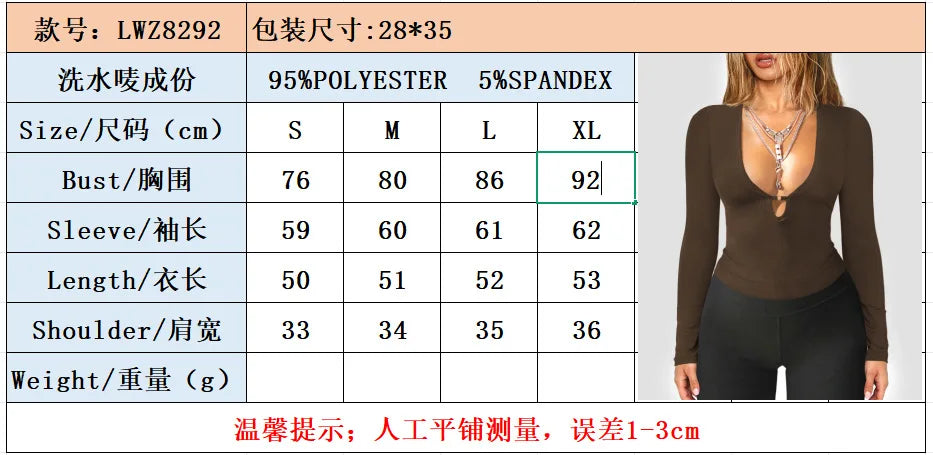 2025 Fall Winter New Fashion Women's Tops T-shirt V-neck Hollow Out Sexy and Fashionable Slim Fit Long Sleeved Y2k Clothing
