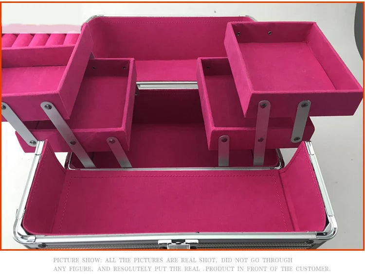 Portable Makeup Train Case Large Capacity Adjustable 4 Sliding Trays Cosmetic Case Storage Organizer for Jewelry Nails Beauty