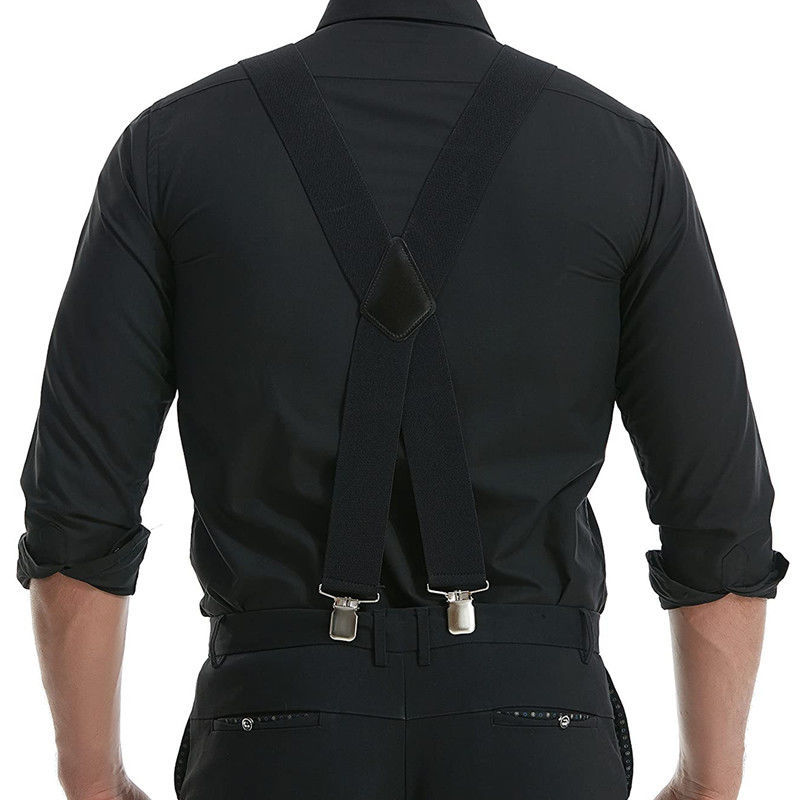 Heavy Duty Big Size Suspenders for Men Work Outdoor 2 Inch Wide X Back 4 Strong Clips Adjustable Elastic Trouser Braces Straps