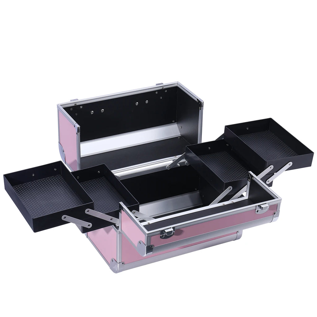 Makeup train case large portable cosmetic cases 4 trays professional makeup storage organizer box make up box