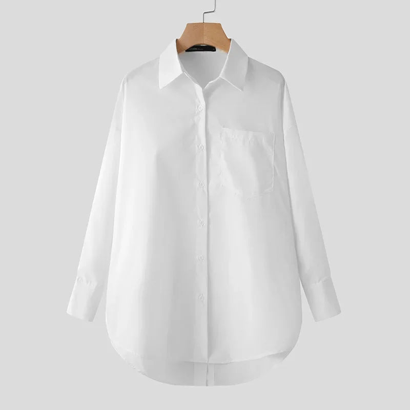 2025 Summer Fashion Women Shirts White Tunics Blouse Long Sleeve Top Casual Solid Button Loose Tops