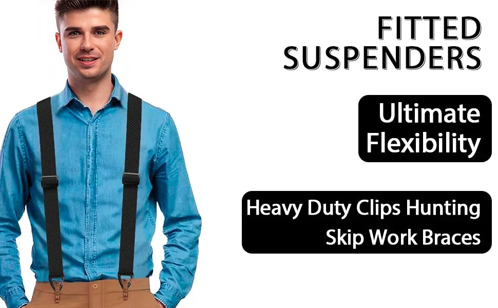 Heavy Duty Suspenders for Men Work Biker Outdoor 3.8cm Wide X-Back with 4 Snap Hook Adjustable Elastic Trouser Braces Strap Belt