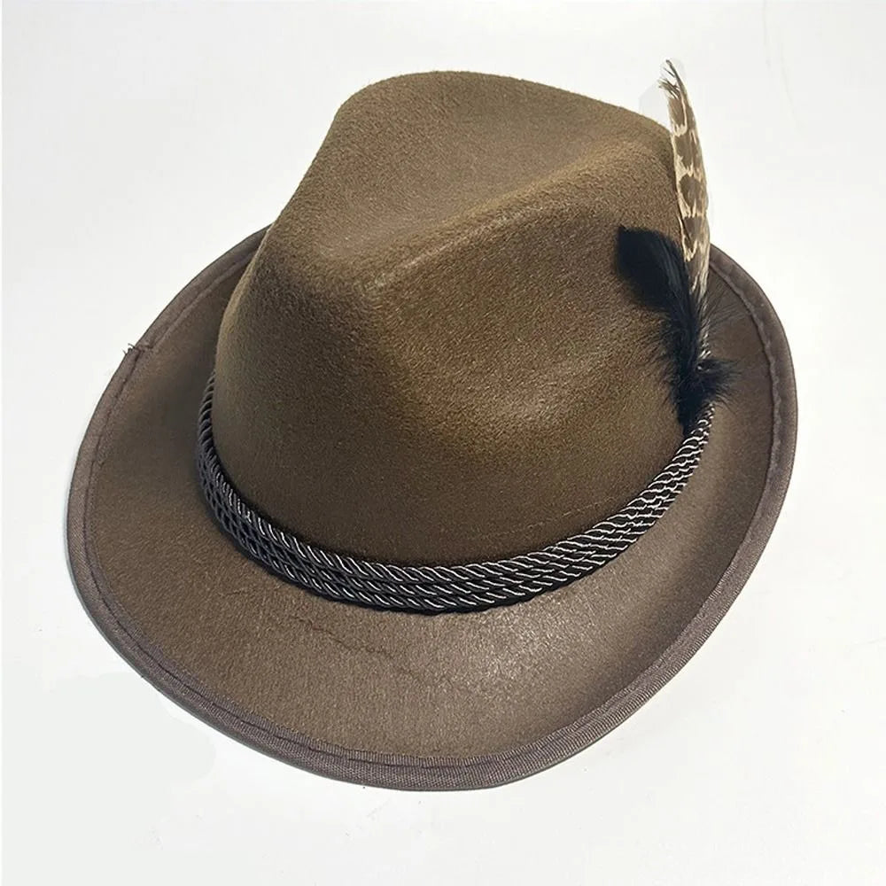 New Fashion Feather Decors Hat Western ornament Oktoberfest Hat Bavarian Swiss Costume Cosplay Cap Men Women Party Photo Props