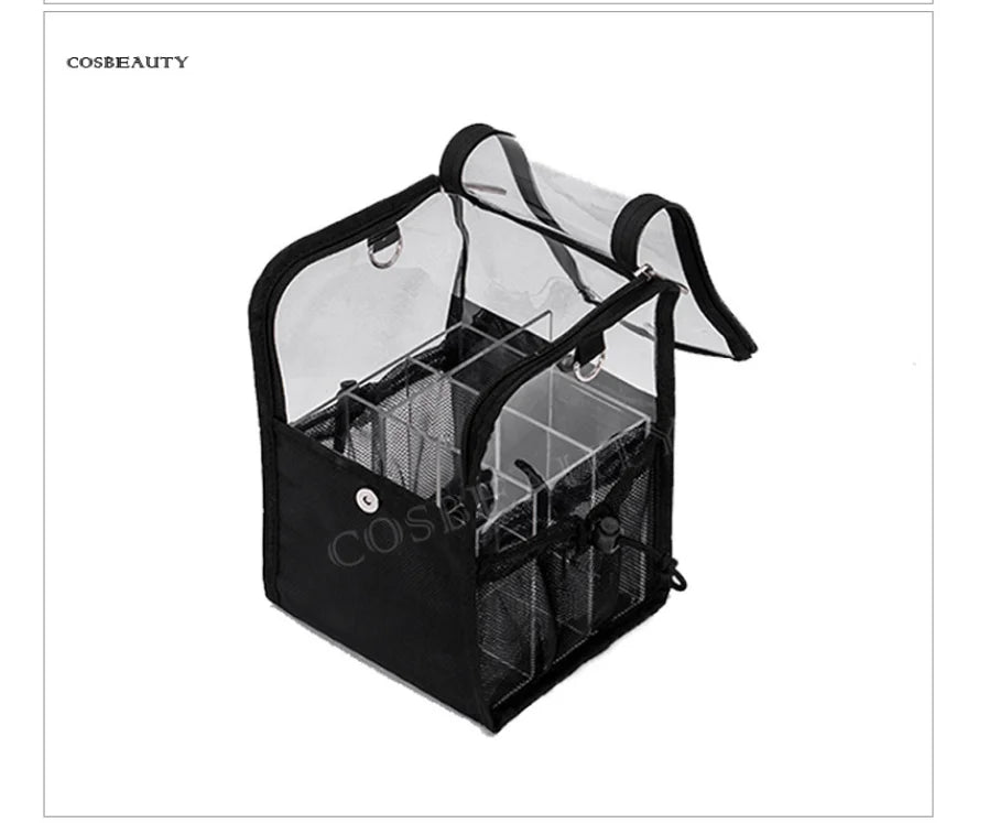 Travel Makeup Case With Acrylic Divider Organizer Storage with Makeup Brush Holder Case Stand-up Cosmetic Bag Artist Travel Bag