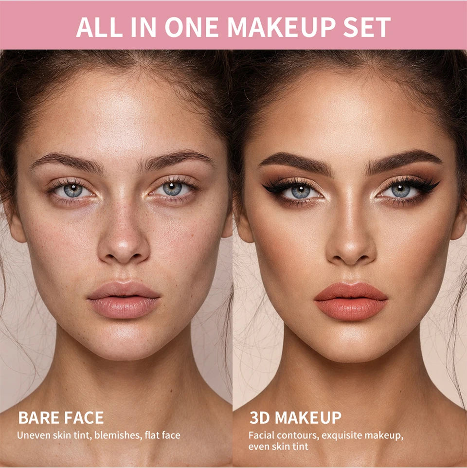All in One Makeup Kit Full Makeup Kit Gift for Women Teen Girl Eyeshadow Blush Foundation Primer Brush Lipstick Lipgloss Cosmeti
