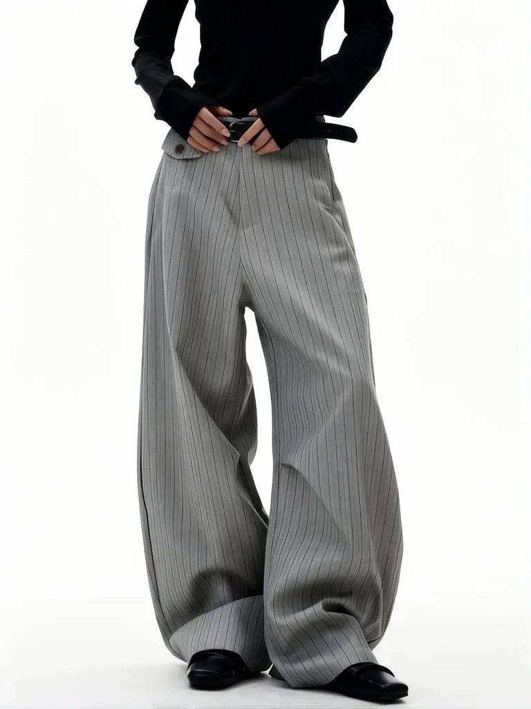 Old Money Striped Suit Pants Men Vintage Baggy Sweatpants Y2k Wide leg Casual Curved Loose Trousers Fashion Work wear