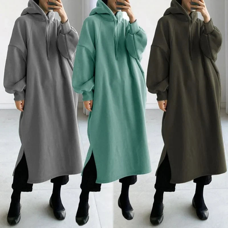 Fleece Lined Long Hoodies Women Autumn Winter Fashion Casual Solid Loose Long Sleeve Hood Pullover Tops Y2K Female Sweatshirts