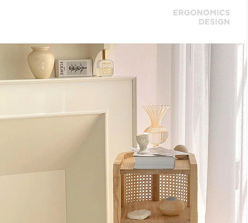 JOYLIVE Modern Minimalist Style Creative Home Homestay Hotel Bedroom Solid Wood Rattan Bedside Table Edge Cabinet Drop-shipping