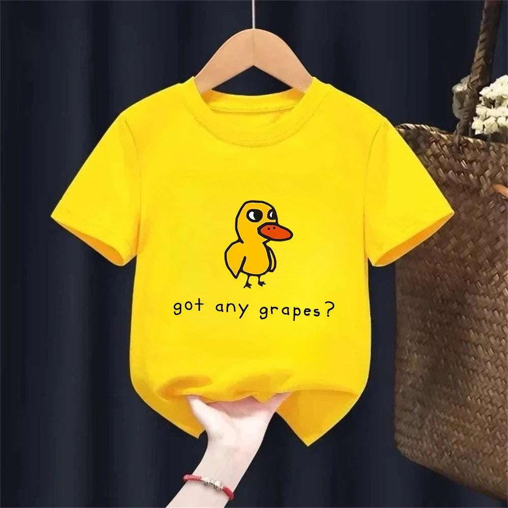 The Duck Song Got Any Grapes Printed Kids T-Shirt Summer Children's Pure Cotton Short-sleeved Casual Tops Boys and Girls Gifts