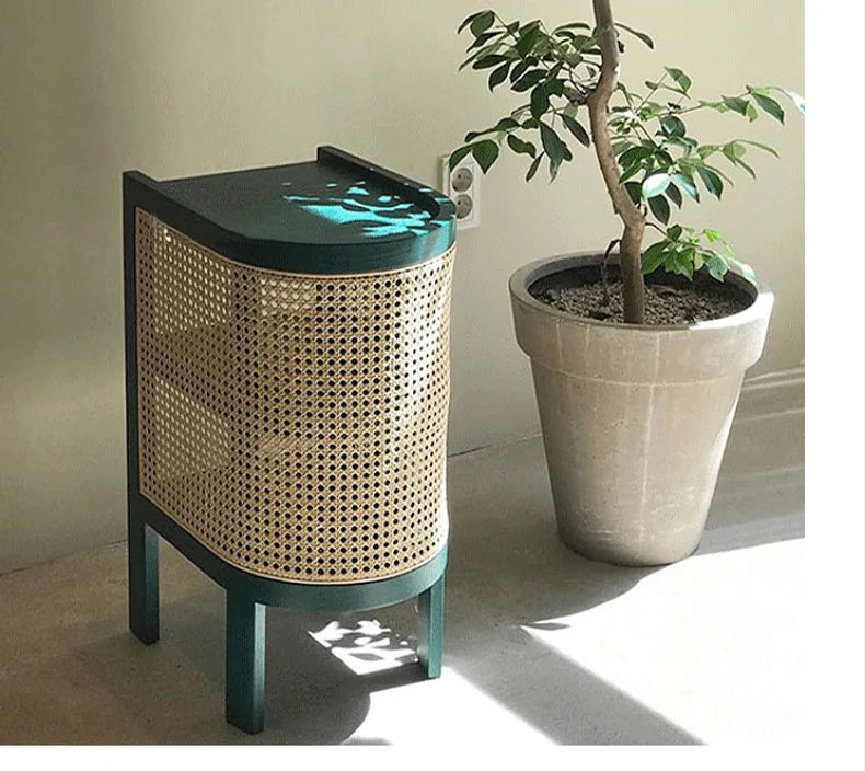 JOYLIVE Modern Minimalist Style Creative Home Homestay Hotel Bedroom Solid Wood Rattan Bedside Table Edge Cabinet Drop-shipping