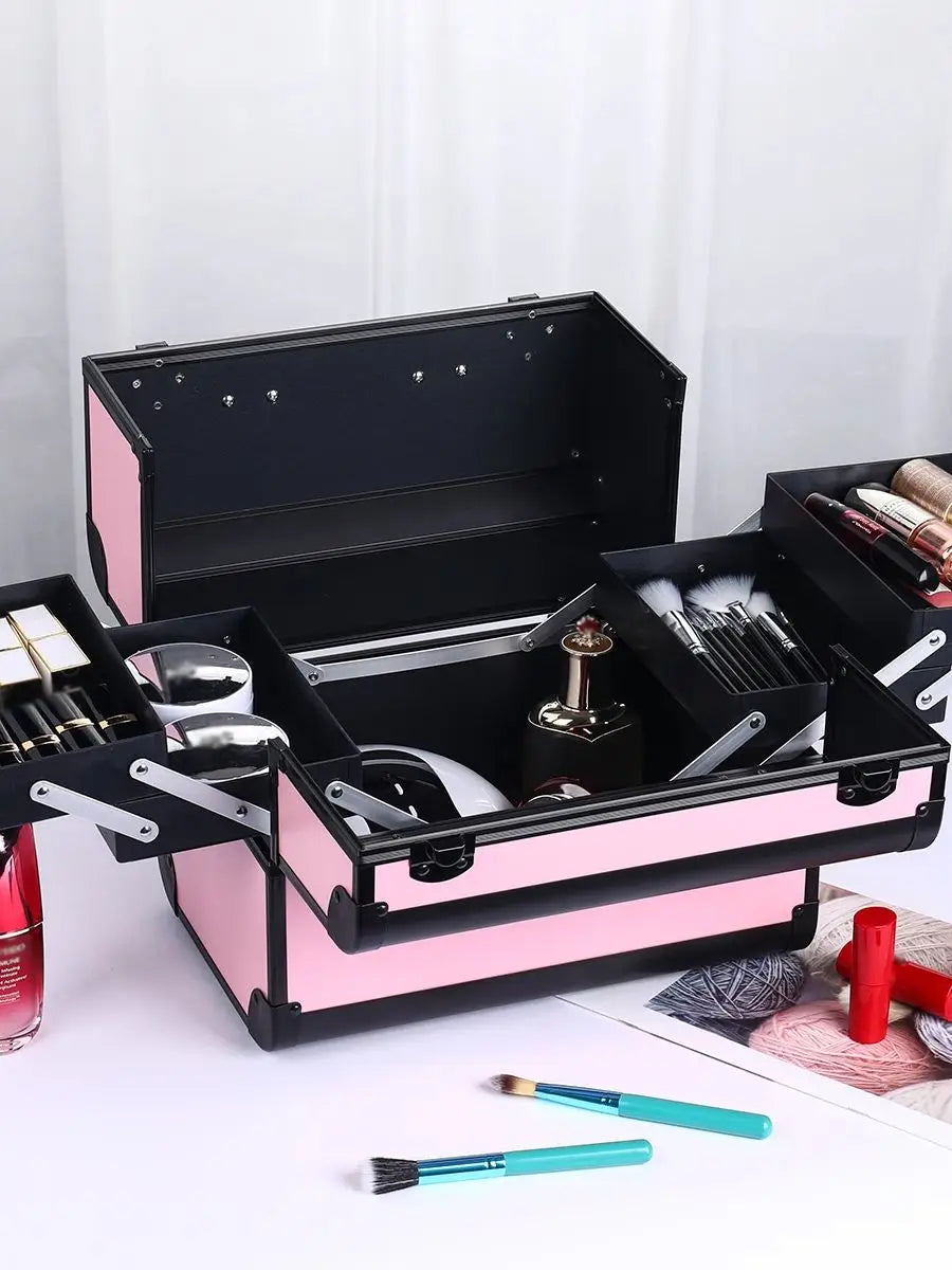 Makeup train case large portable cosmetic cases 4 trays professional makeup storage organizer box make up box