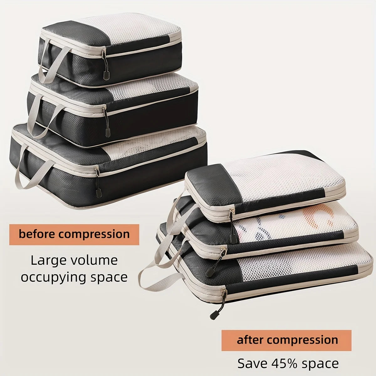 3-piece travel compression packing cube, travel bag luggage organizer travel essentials carry-on luggage compression cube