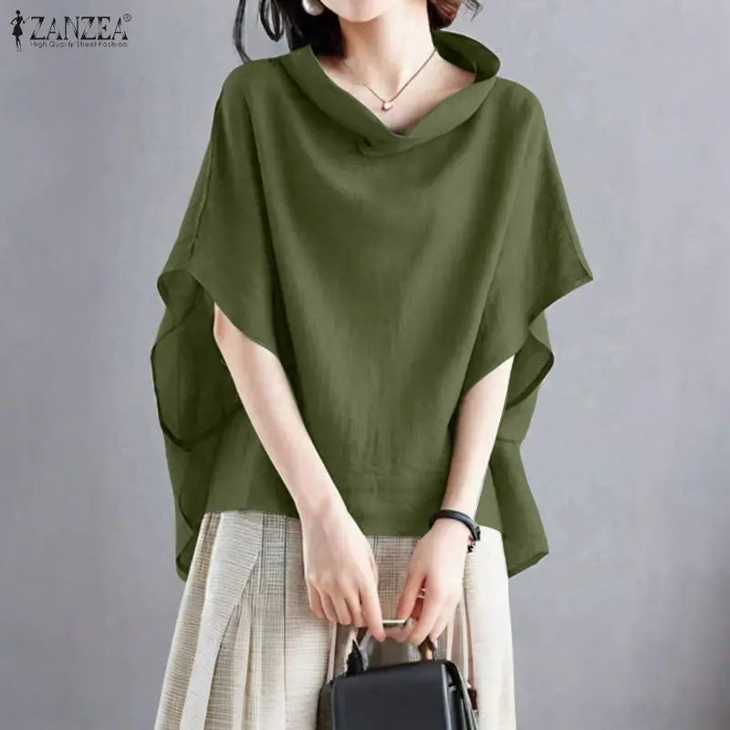 Fashion Half Sleeve Solid Blouse 2025 ZANZEA Stylish Women Tops Chic Pile Collar Office Shirt Summer Female Loose OL Work Blusas