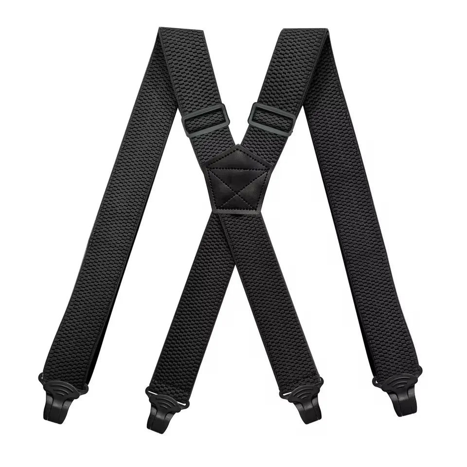 Heavy Duty Work Suspenders for Men 3.8cm Wide X-Back with Plastic Gripper Clasps Adjustable Elastic Trouser Pants Braces-Black