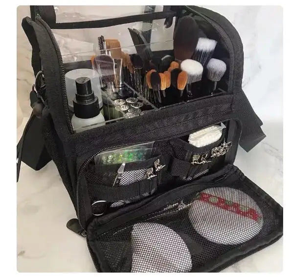 Travel Makeup Case With Acrylic Divider Organizer Storage with Makeup Brush Holder Case Stand-up Cosmetic Bag Artist Travel Bag