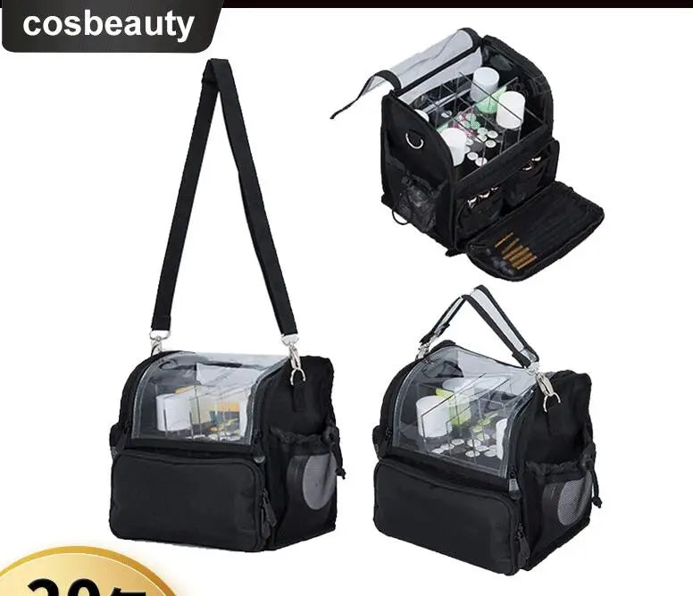 Travel Makeup Case With Acrylic Divider Organizer Storage with Makeup Brush Holder Case Stand-up Cosmetic Bag Artist Travel Bag