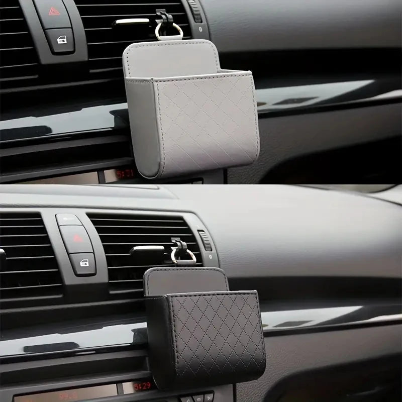 Car Phone Holder Mount Air Vent Hanging Storage Box Car Mobile Phone Bag PU Leather Glasses Organizer Support in Car Accessories