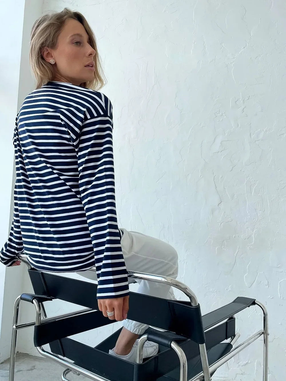 Wolfeel 2025 Summer Long Sleeve Striped T-Shirts Women Basic Casual Tops Female Cozy Loose Cotton Tees Harajuku T Shirt New