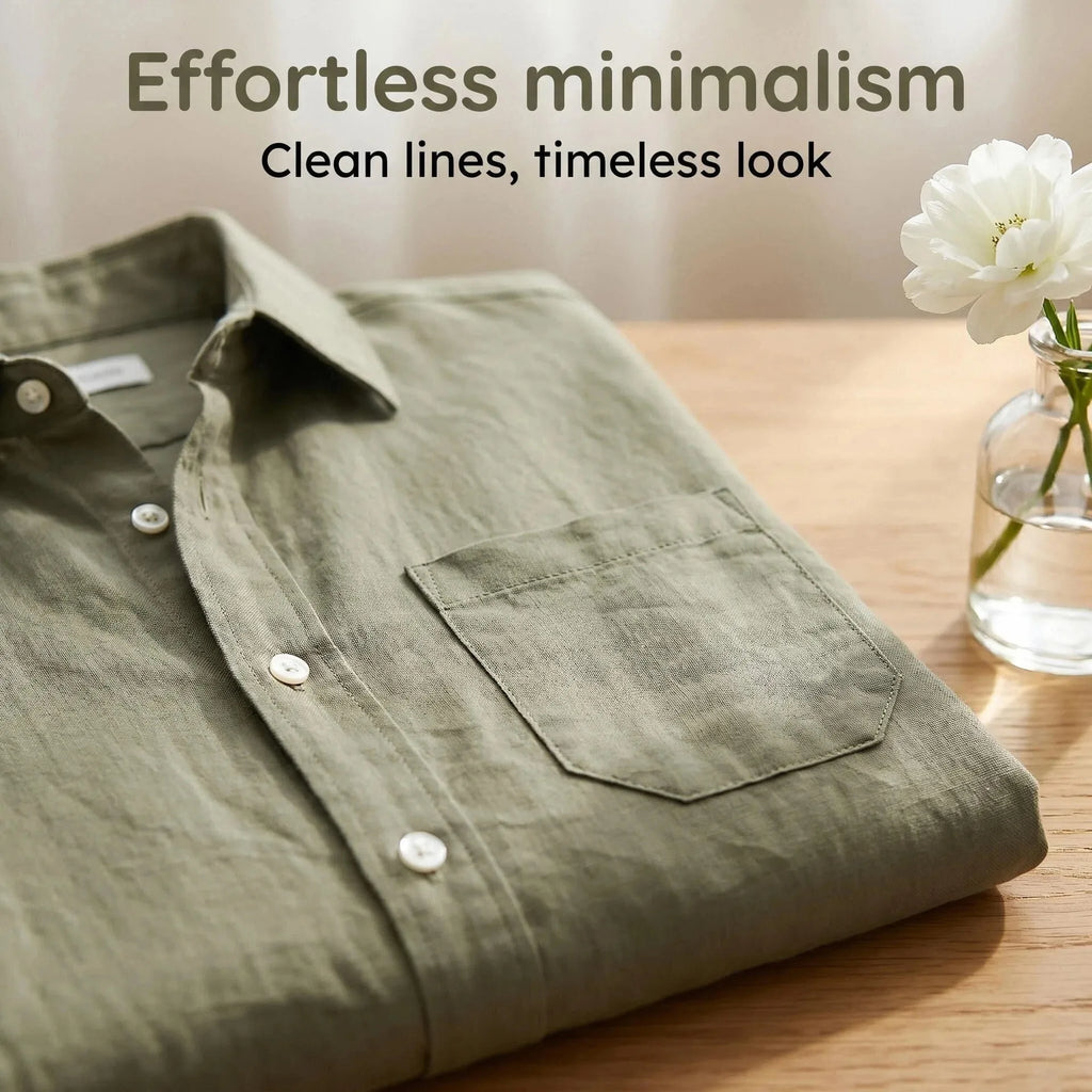 Casual Men's Loose Linen Lapel Pocket Button Casual Vacation Solid Color Long Sleeve Shirt Men's