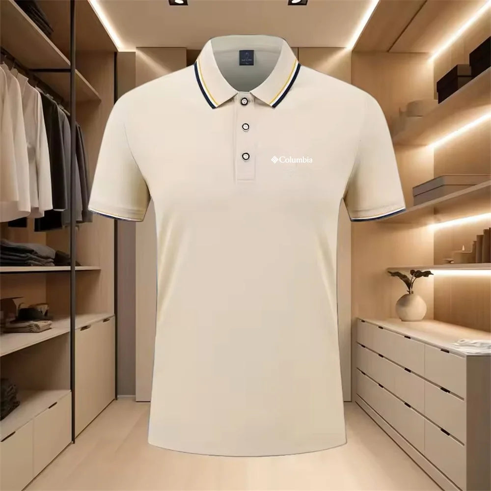 Men'S Casual Short Sleeve Polo Shirt with Print Striped Color Block Design Sporty Style Collared Golf Shirt for Summer
