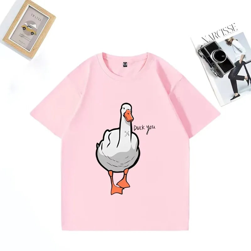 Children's Fun Duck You Pattern Printed 100% Cotton Short-sleeved T-shirt Hip-hop Streetwear Top Parent Child Wear  Cotton Top