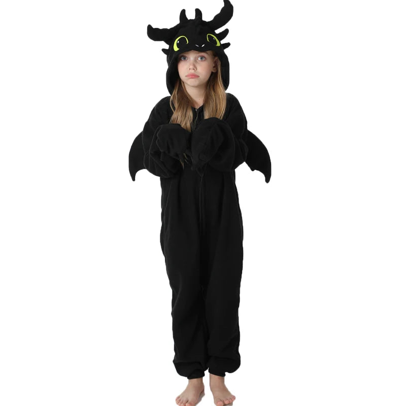 Black White Dragon Onesie Pajamas Kigurumi Unicorn Jumpsuit Animal Pijamas Christmas Halloween Cosplay Costume Cute Outfits