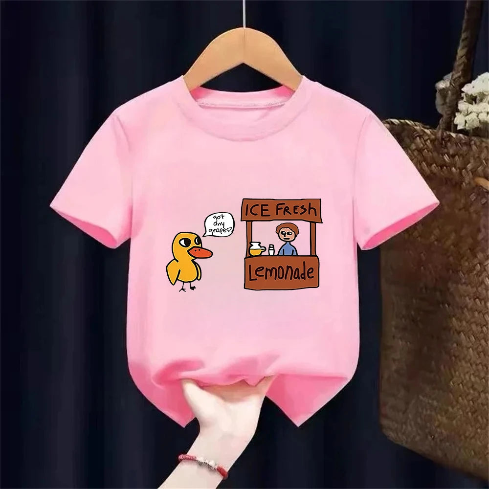 The Duck Song Got Any Grapes Printed Kids T-Shirt Summer Children's Pure Cotton Short-sleeved Casual Tops Boys and Girls Gifts