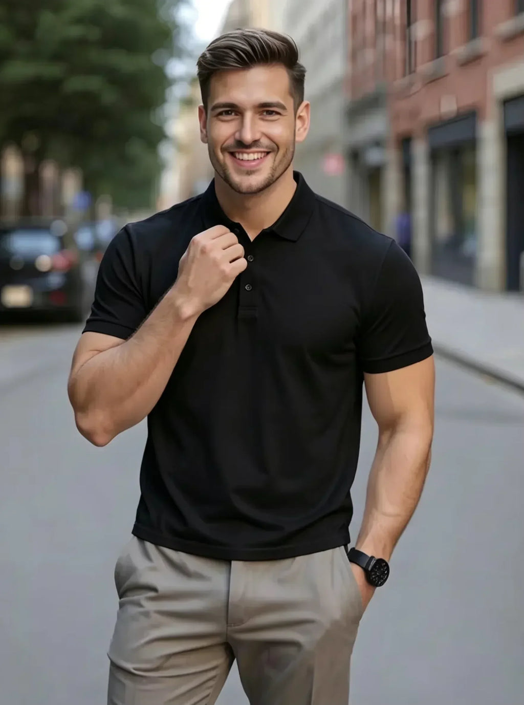 Men's Summer High-End Golf Short-Sleeved Polo Shirt with Collar,Solid Color,Breathable,Office Casual,High-Quality Men's Clothing
