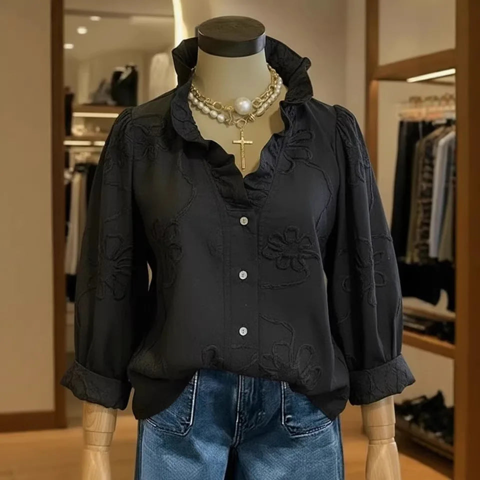New Women Shirt Tops Button Up White Autumn Fashion V Neck Long Sleeve Casual Shirts Womens Clothing women's blouses and shirts