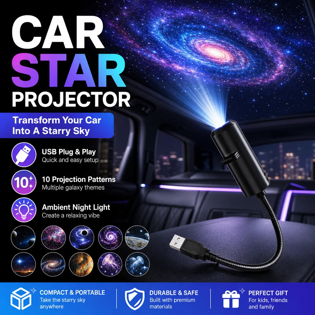 LED Car Star Projector Galaxy Light USB Plug & Play 10 Patterns Galaxy Astronaut Moon Projection Lamp for Car Interior Bedroom
