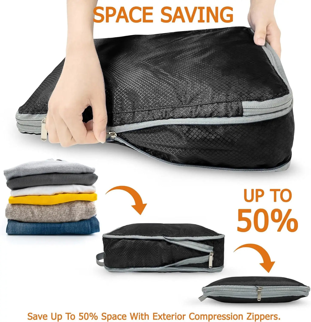 Compression Packing Cubes Travel Luggage Organizer for Carry on Luggage Large Capacity Suitcase Bags Set Waterproof Storage Bags