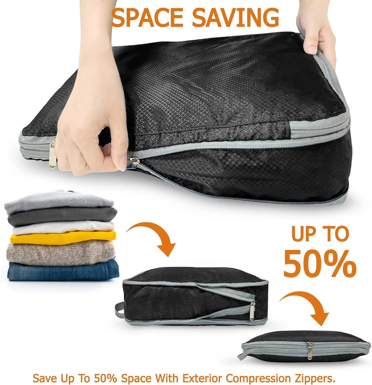 Compression Packing Cubes Travel Luggage Organizer for Carry on Luggage Large Capacity Suitcase Bags Set Waterproof Storage Bags